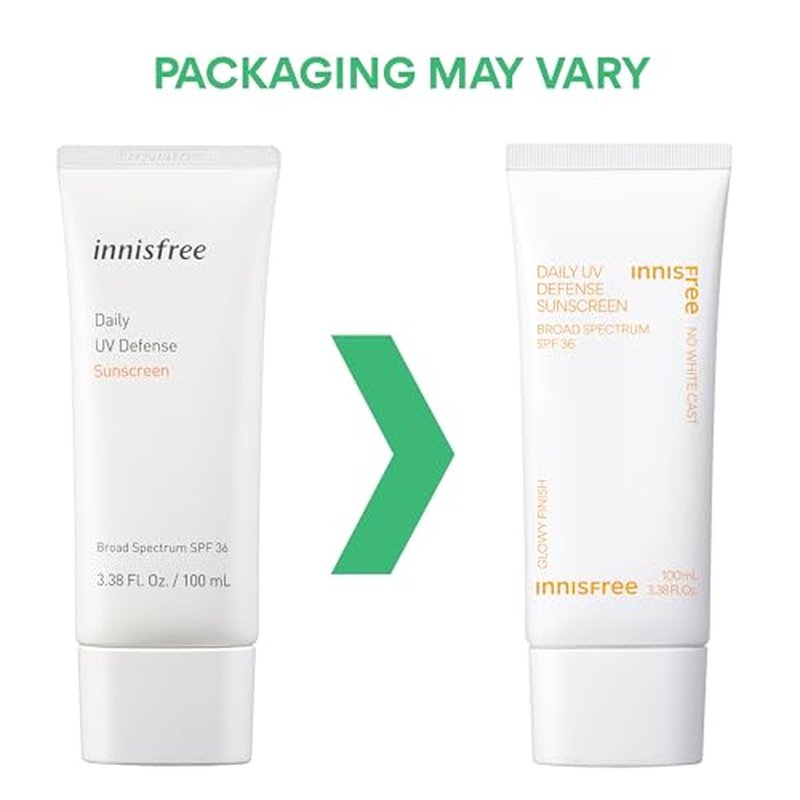 innisfree Daily UV Defense Sunscreen Broad Spectrum SPF 36 JUMBO, Invisible Korean Sunscreen for Face with No White Cast (Packaging May Vary)
