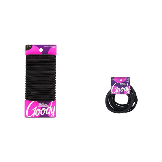 Goody Ouchless Womens 27 Count 4MM Black Hair Ties & 10 Count XL Extra Thick Black Elastics Hair Accessories