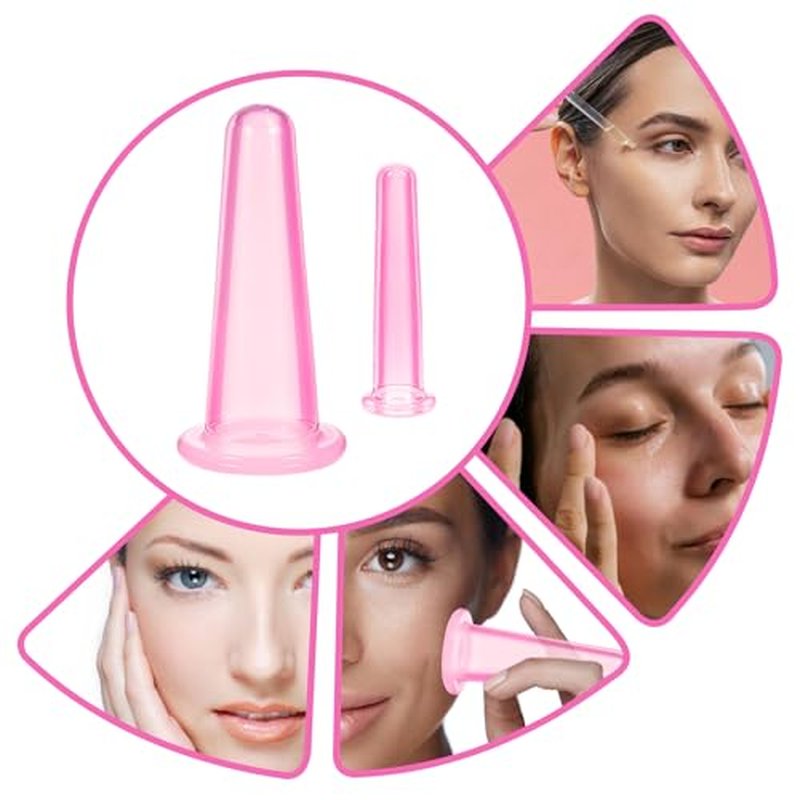 Xinjoduz 4 PCS Facial Cupping Therapy Set, Vacuum Silicone Cups for Cupping Therapy Facial Cupping Treatment Anti Aging Beauty Tool for Face and Eye Cupping Massage(Clear, 2 Small + 2 Large)