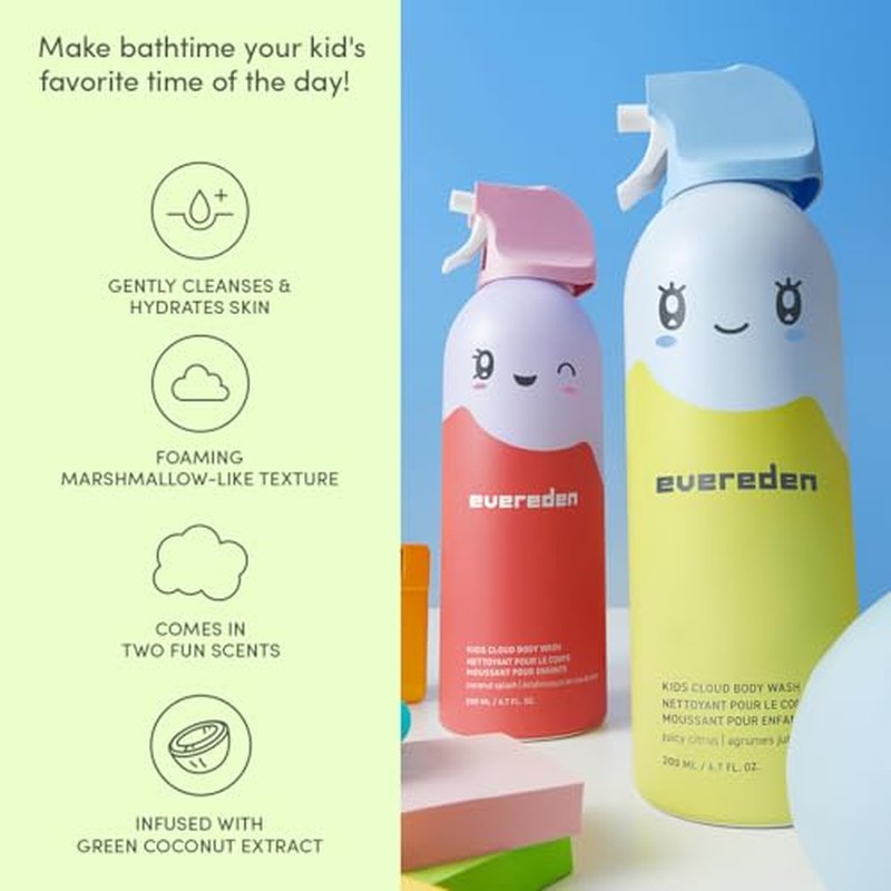 Kids Cloud Body Wash Duo - Gentle Nourishing Toddler Wash | Coconut & Citrus Scents, 2 Pack (6.7 fl oz Each)