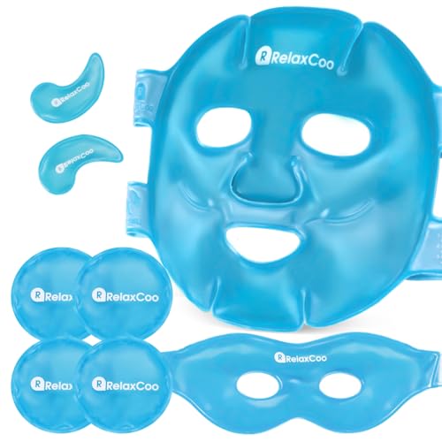RelaxCoo Ice Face Eye Mask for Dark Circles and Puffiness Cold Warm Compress, Gel Cold Cooling Face Mask Package for Women and Men, Migraines, Headache, Stress and Relaxation blue
