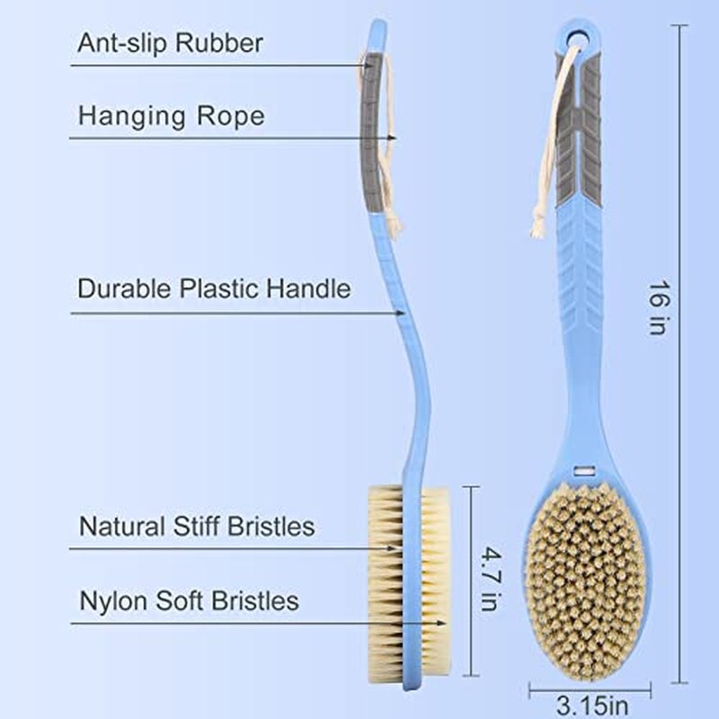 Shower Brush with Soft and Stiff Bristles,20.5" Extra Long Handle Dual-Sided Back Scrubber Bath Brush Body Exfoliator for Wet or Dry Brushing (Extra Long Handle)