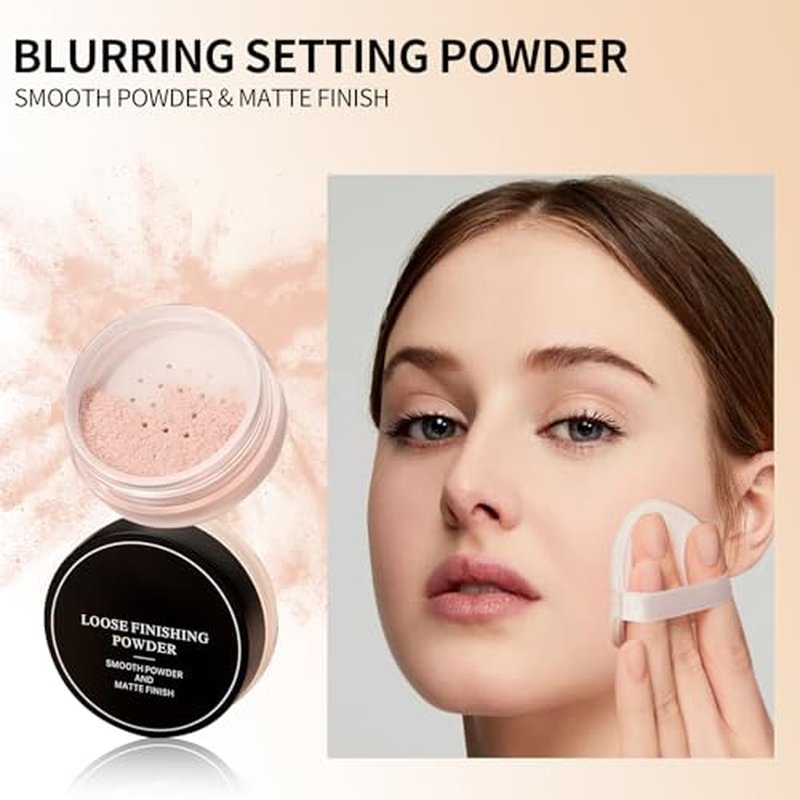 Erinde Blurring Setting Powder, Loose Face Powder with Finishing Powder Puff, Matte Finish, Lightweight, Long-Lasting, Soft Focus Natural Face Makeup for Uneven Skin Tone, White