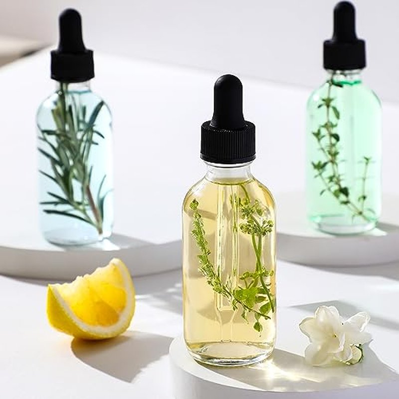 Set of 4, 1 oz Clear Eye Dropper Bottles with 1 Stainless Steel Funnels & 4 Labels - Black Caps 30ml Thick Glass Tincture Bottles - Leakproof Essential Oils Bottles for Health, Personal Care & Beauty