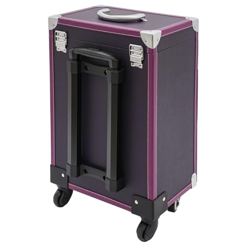 PalaUha Rolling Makeup Train Case Professional Cosmetic Organizer Trolley with Drawers Compartment Nail Case Wheeled Manicure Pedicure Storage Case for Hair Stylists Makeup Artists (Purple & Silver)