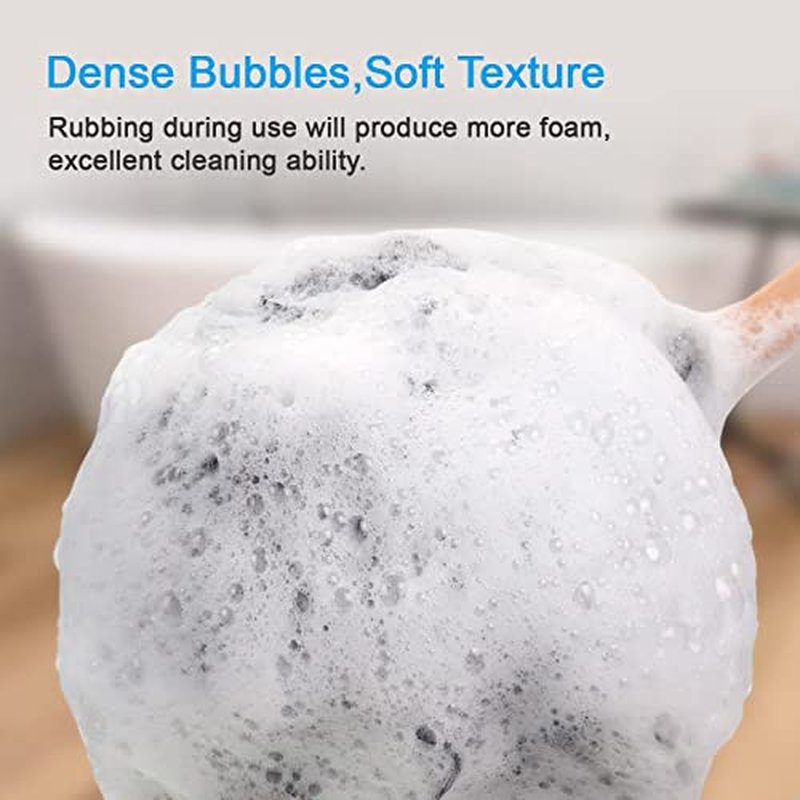 AmazerBath Shower Sponge Loofah Back Scrubber, PE Soft Mesh Loofah Body Scrubber with Long Wooden Handle, Bath Sponge for Men Women (Black)
