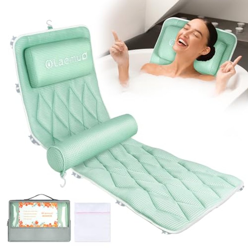 Full Body Bath Pillows for Tub-Bath Pillow Luxury Bathtub Pillow-Full Body Bath Tub Pillow for Bathtub for Head Neck and Back Support with Lumbar-Comfy Bathtub Pillow Mat for Tub-Green