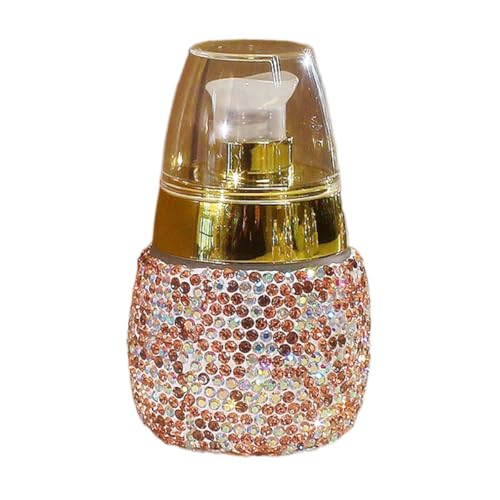 Rhinestone Travel Portable 30ml Lotion Dispensing Empty Bottle - Luxury Bling Glass Cosmetic Empty Container - Press Pump Design for Easy Dispensing - Ideal for Beauty On-The-Go (Golden)