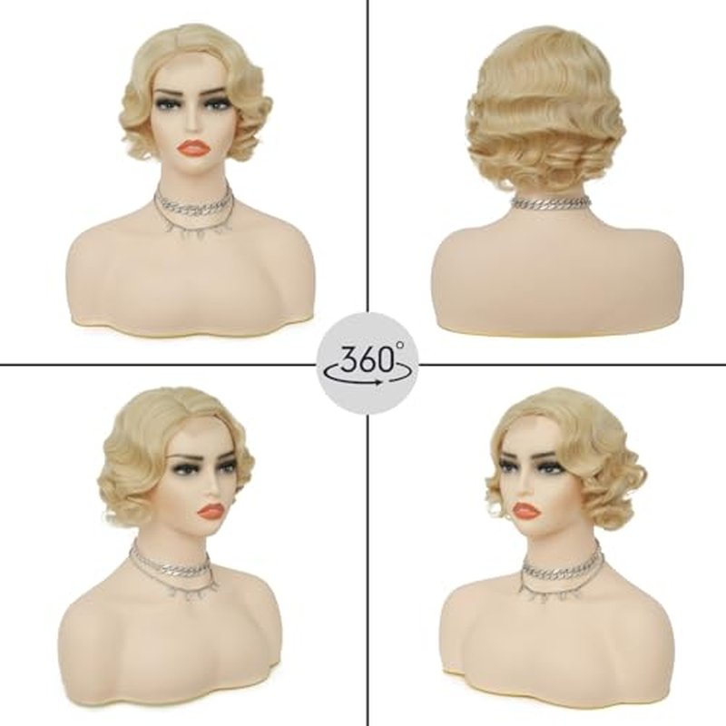 Salaibs Blonde 1920s Short Curly Finger Wave Wigs for Women Synthetic Fibre Vintage Cosplay Costume Hair Wig