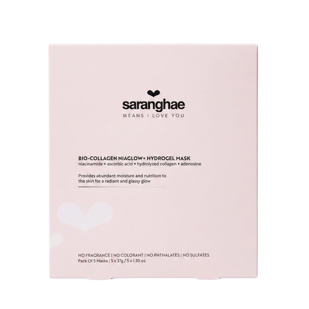 Saranghae Bio-Collagen NiaGlow+ Hydrogel Mask – 5 Pack Korean Skincare Face Mask with Niacinamide & Vitamin C – Melting Deep Hydration for Glass Skin, Radiant Glow & Skin Barrier Support