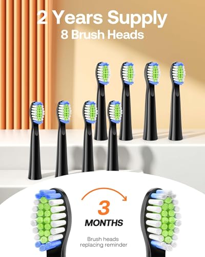 Bitvae Electric Toothbrush for Adults - Ultrasonic Electric Toothbrushes with 8 Brush Heads, ADA Accepted Power Rechargeable Toothbrush with 5 Modes, Smart Timer, Black D2