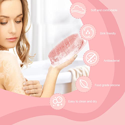 3 PCS Soft Silicone Body Scrubber,Silicone Body Shower,Silicone Loofah 2 in 4 Bath and Shampoo Brush, Body Scrubber Shower Cleaning Exfoliating Use,Lather Well, Black,Pink,Blue