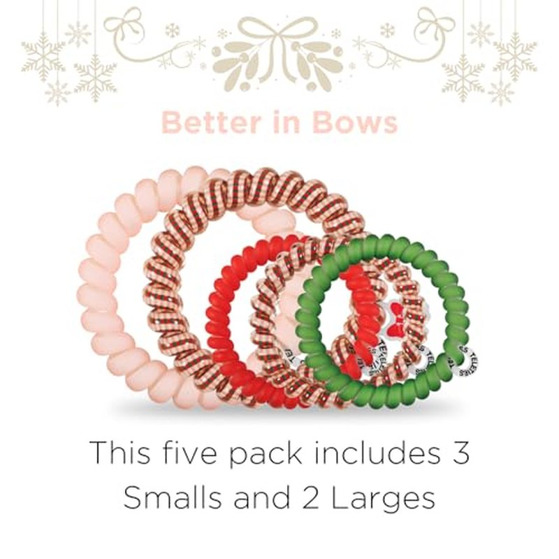 TELETIES - 2024 Holiday Ornament - Spiral Hair Coils - Ponytail Holder Hair Ties for Women - Phone Cord Hair Ties - Strong Grip, No Rip, Water Resistant, No Crease - Mixed 5 Pack