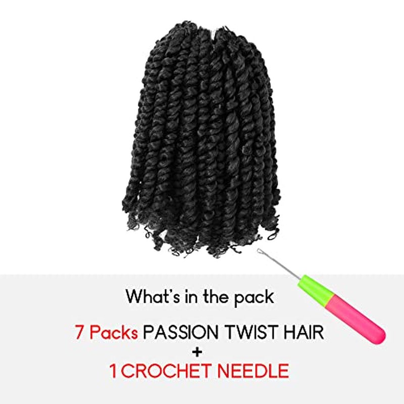 WUDAS Short Passion Twist Hair 8 Inch Pre-twisted Passion Twists Crochet Hair Jet Black Pre-looped Synthetic Crochet Braids (7 Packs,1#)