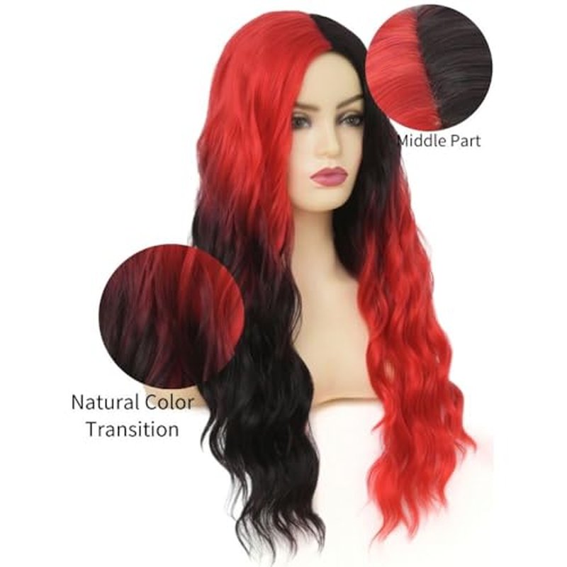 Tseses Green and Black Wigs for Women Long Curly Wavy Wigs Synthetic Natural Hair Wigs for Halloween Cosplay Us