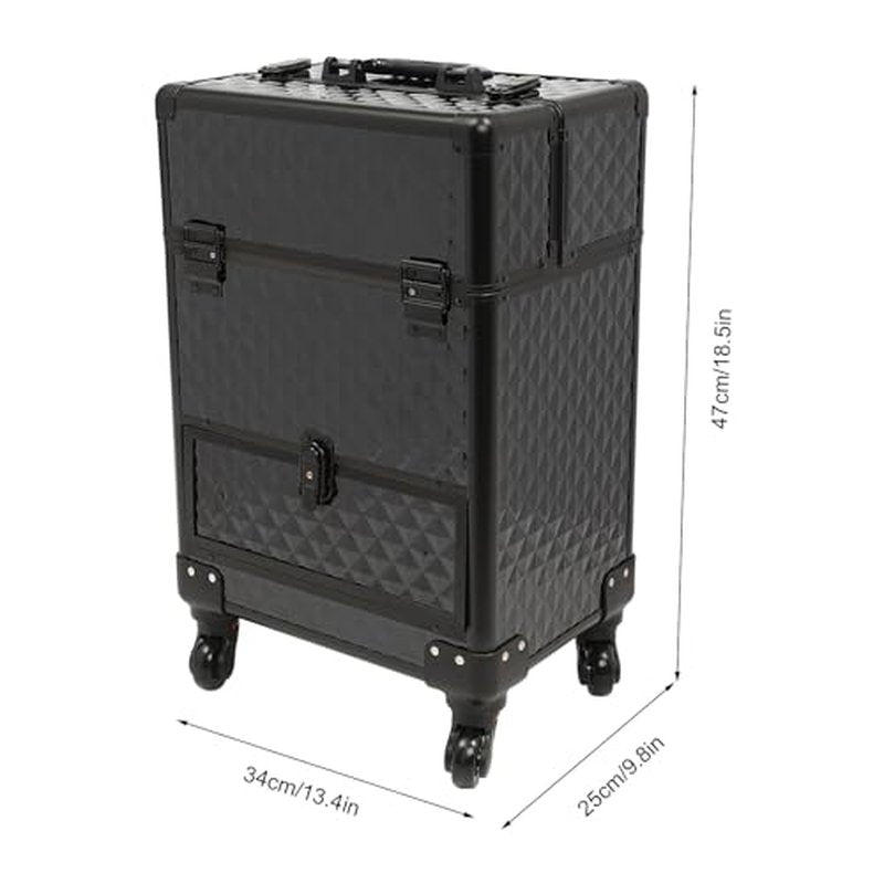 Rolling Makeup Train Case Cosmetic Box Portable Makeup Case Organizer with 7 Compartments and a Drawer Makeup Storage with Lock for Cosmetologist Aesthetic Supplies Traveling Makeup Box, Black