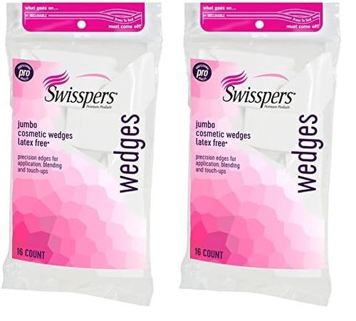 Swisspers Premium Pro Cosmetic Wedges, Latex-Free Makeup Wedge, Jumbo Size, 16 Count Bag (Pack of 2)