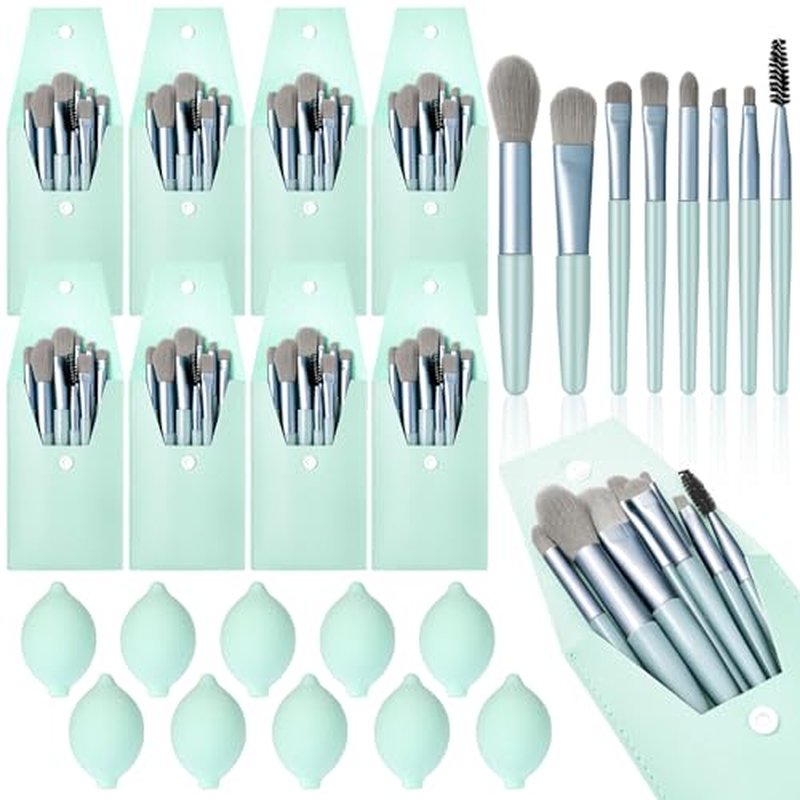 SiliFine 20 Pcs Travel Makeup Brush Set, 10 Pcs Mini Travel Make up Brush Set with Bag, 10 Pcs Makeup Sponge Princess Party Favor Set for Women Girl Home Travel Business Party Souvenirs (Blue)