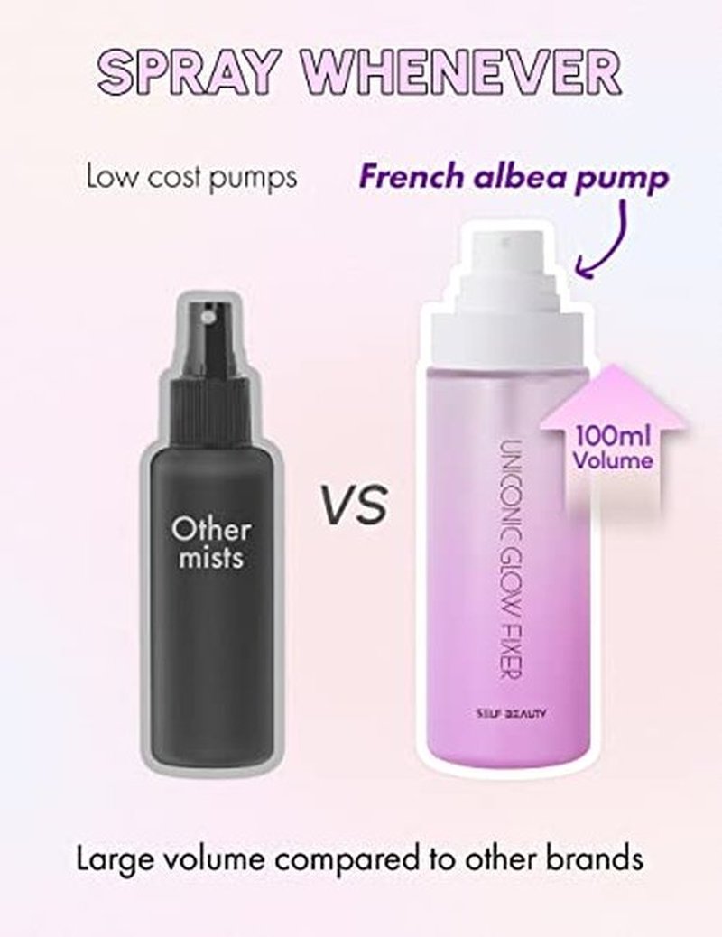 SELF BEAUTY Glow Makeup Setting Spray | Hydrating + Illuminating Makeup Setting Spray | Dewy Finish | Long-Lasting Makeup Fixing | Microfine Mist Spray | 3.38fl.oz, 100ml