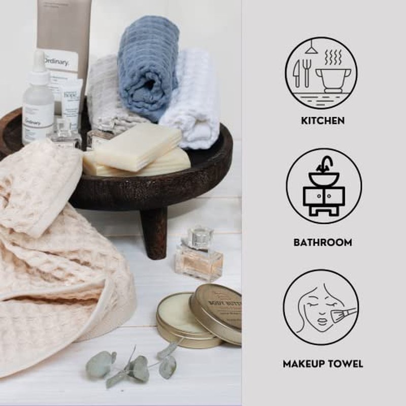 sea me at home Waffle Washcloth Set, 100% Cotton (4 Pcs Washcloth 13x13 inches, Denim)