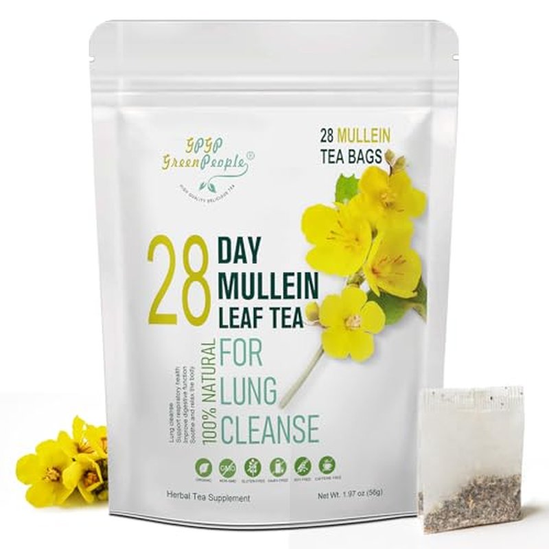 Mullein Leaf Tea for Lungs Cleanse, Immune and Respiratory Support, 100% Natural Lung Tea with Organic Mullein Leaf, Caffeine Free, 28 Tea Bags