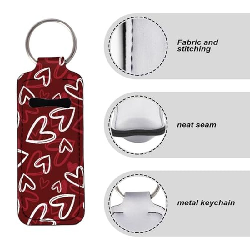 SEANATIVE Lips Heart 5 Pieces Lipstick Keychain Holder Lip Balm Holder Keychain Clip on Sleeve Chapstick Lip Gloss Holder Colorful Lipstick Pocket Keychain Bag Accessories for Women