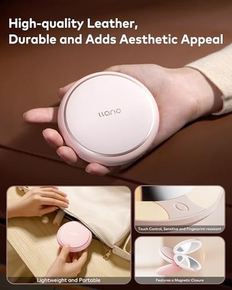 llano Compact Mirror, Lighted Travel Makeup Mirror with 1X/2X Magnifying Double Sided Dimmable Portable Pocket Mirror for Handbag and Pocket,Foldable Compact Mirror 3.6"L x 0.8"W, USB Charging (Pink)