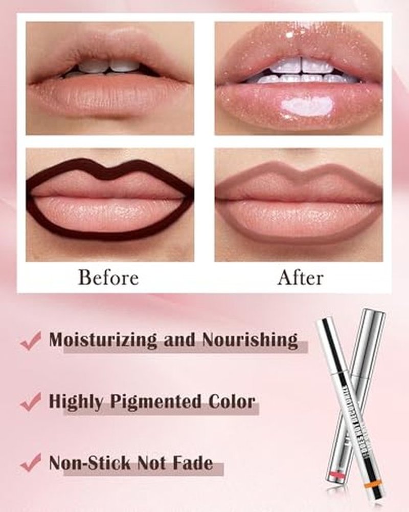 Peel Off Lip Liner Stain, Long Lasting Stay Waterproof Lip Tint Stain Peel Off, Brown Lip Liner Tattoo and Clear Glitter Lip Gloss Combo, Non-Stick Cup Nourishing Shimmer Lip Oil Lipstick Makeup-Set 3