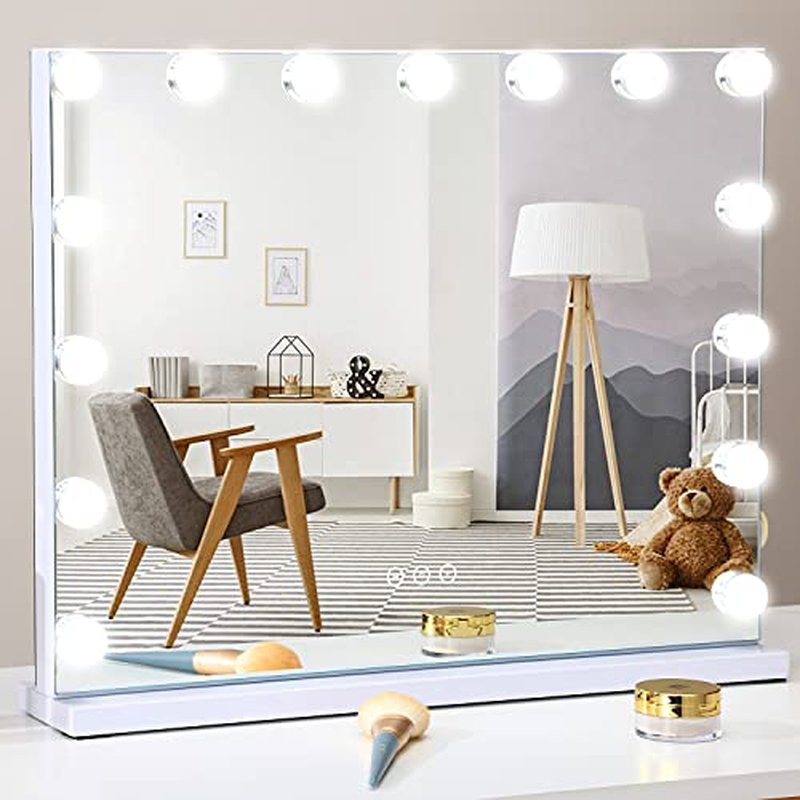 NUSVAN Vanity Mirror with Lights Lighted Makeup Mirror with Dimmable LED Bulbs,3 Color Lighting Modes,USB Charging Port Touch Control,Sturdy Metal Frame Design,White (50x40cm, 4.70)