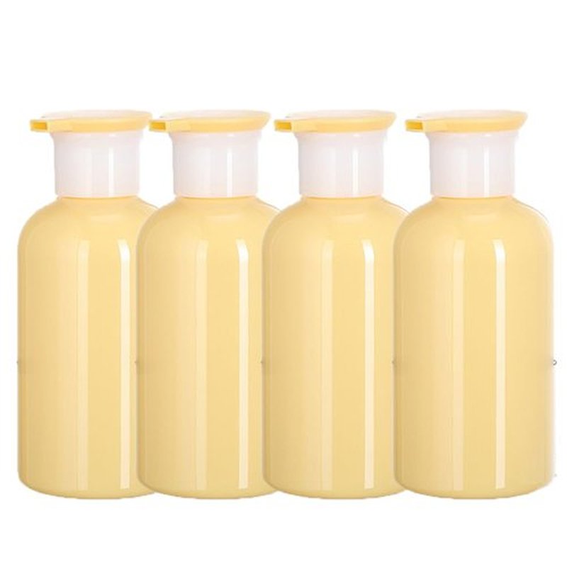 4 Pack Plastic Bottles with Pump Dispenser, Refillable Travel Containers, 300ml (Yellow)