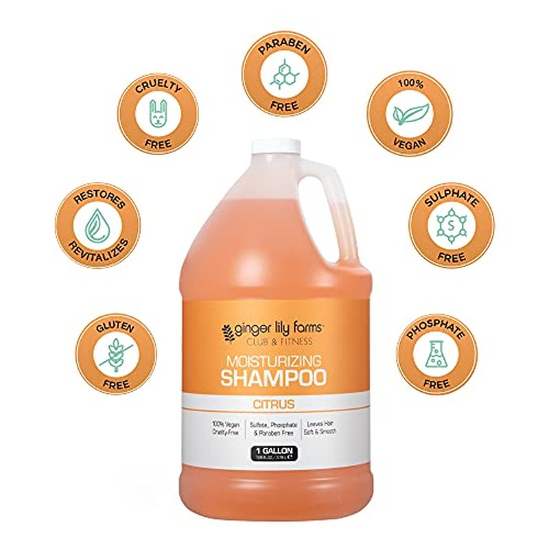 Ginger Lily Farms Club & Fitness Moisturizing Shampoo for All Hair Types, 100% Vegan & Cruelty-Free, Citrus Scent, 1 Gallon (128 fl oz) Refill