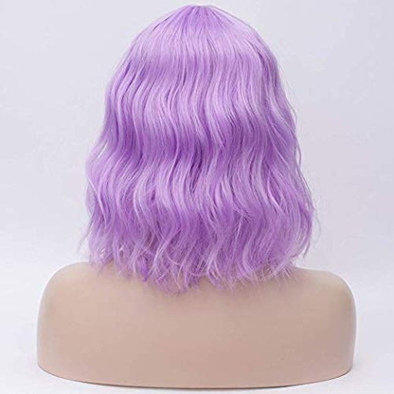 PLUSKER 40cm/15.7inch Women Light Purple Short Curly Cosplay Wig with Side-Parted Bangs Lolita Style Hair Synthetic Heat Resistant Party Costume Wigs