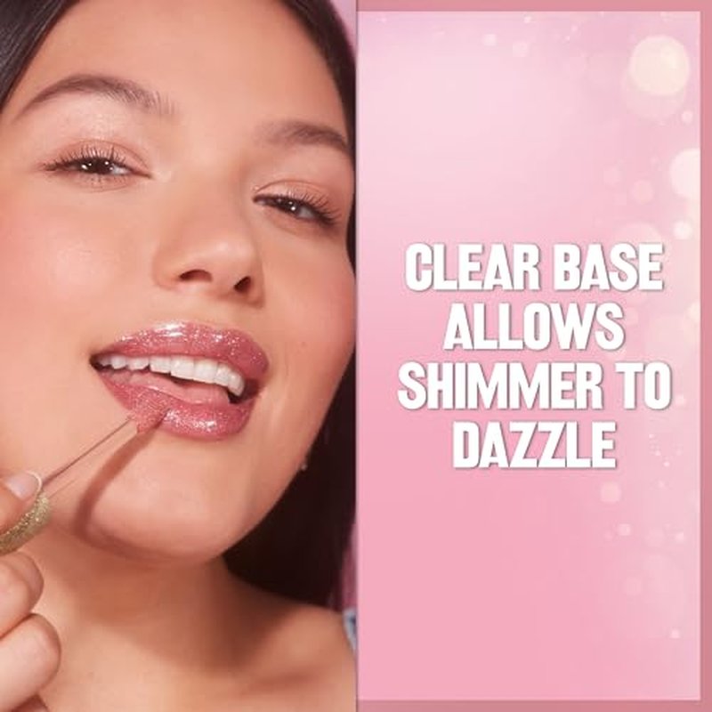 REVLON Super Lustrous Glimmer Gloss, Lip Makeup, Non-Sticky Finish Made with Plant-Based Glitter and Light-Refracting Pearls for High-Impact Shimmer, 008 Rose Glow, 0.13 fl oz