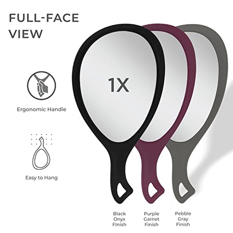 Zadro Large Hand Mirror with Handle Salon Mirrors for Hair Stylist, Big Handheld Mirror Makeup Mirror Wall Mounted Hang (1, Purple Garnet, Medium: 15" x 8")