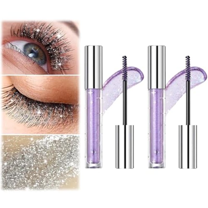 Question Beauty Glitter Mascara, Sparkle Mascara for Eyelashes, Questionbeauty Glitter Mascara, 4D Glitter Lash Mascara for Women Waterproof (Purple 2pcs)