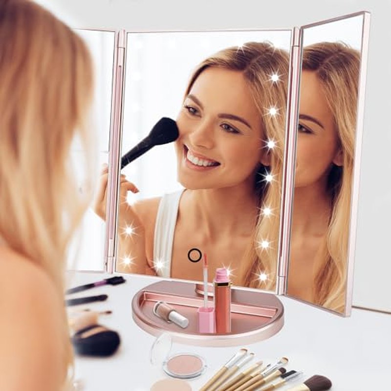 JAMIEWIN Lighted Makeup Mirror 3X/2X/1X Magnification 21 LED Trifold Vanity Mirror with Touch Sensor Dimming Portable Travel Mirror Best Xmas Gifts for Women Girls