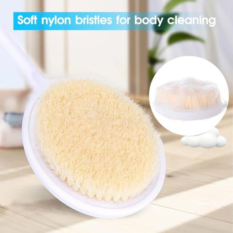 Dual Head Replacement Back Brush Long Handle for Shower, 14.5” Back Bath Brush for Lotion Applicator Exfoliation and Improved Skin Health for Elderly with Limited Arm Movement（2 Brush Heads） ﻿