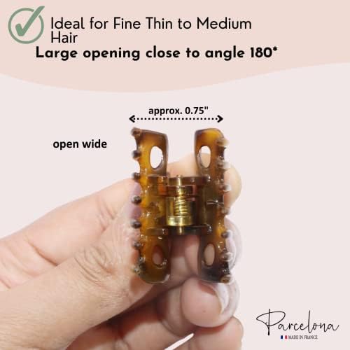 Parcelona French Classic Very Small 1 1/2" Claw Clips with Tight Spring Set of 3 Girls Hair Jaw Claw Clips Durable Styling Women Hair Accessories, Made in France (Savana)