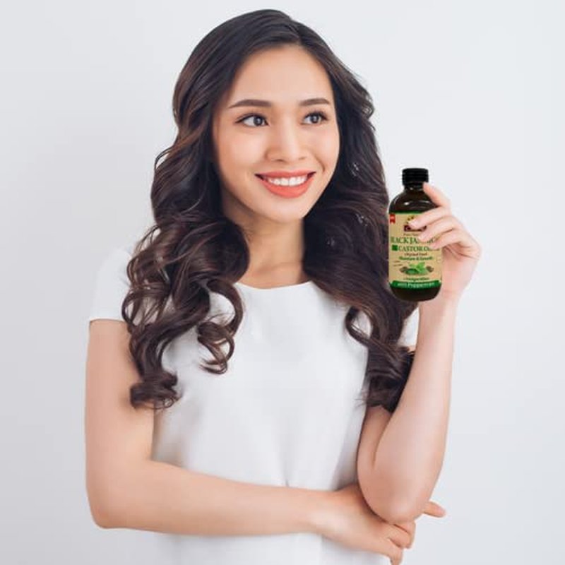 OKAY Pure Naturals Black Jamaican Castor Oil - Castor Oil for Hair Growth, Moisture for Skin, Face, Scalp, Eyelashes, Eyebrows - Hair Oil for Men & Women - Peppermint, 4 oz Glass Bottle