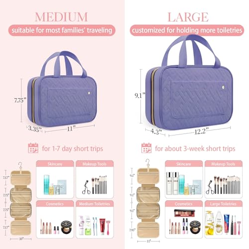 HOTOR Travel Toiletry Bag for Women with Hanging Hook - Portable Cosmetic Case, Toiletry Bag for Traveling Women, Waterproof Travel Essentials, Large, Aegean-Blue