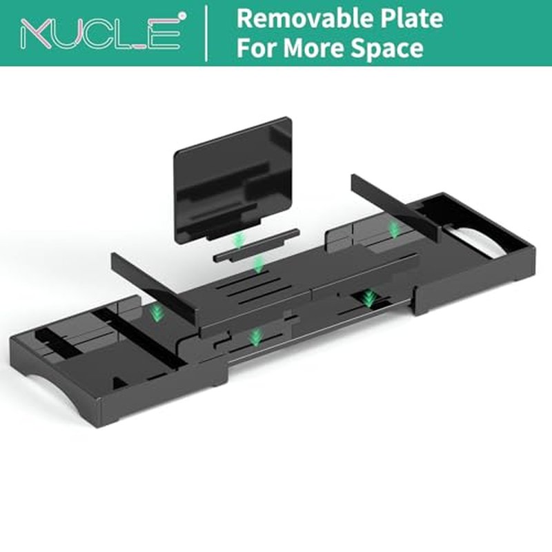 Kucle Expandable Acrylic Bathtub Tray - 18-32 Inches Bath Caddy Tray for Bathtub, Luxury Bath Tub Tray Table for Home Spa, Bath Tray for Tub, Bathroom Tub Accessory Birthday Gift for Her (Black)