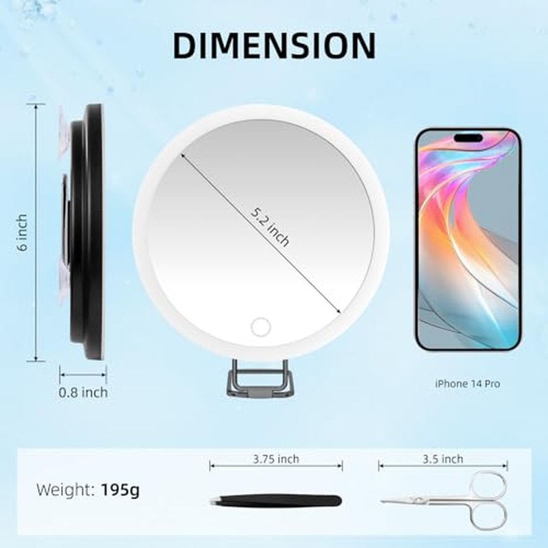 10x Magnifying Mirror with Light, Large 6" Rechargeable 3 Color Modes Dimming Lighted 10x Magnified Mirror with Light, Travel High Magnification 10x Magnifying Mirror with Suction Cups & Table Stand