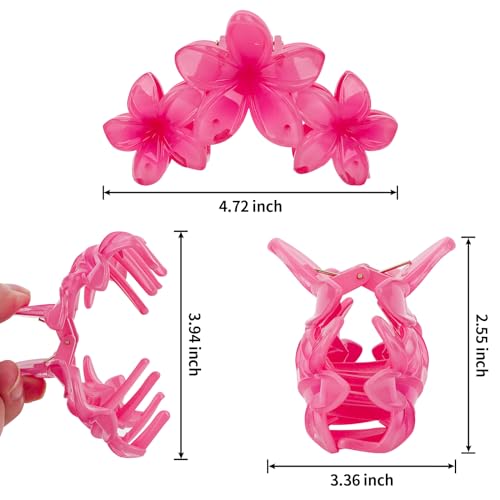Flower Hair Claw Clips - 4PCS Glossy Hawaiian Clips for Thick and Thin Hair, Non-Slip Strong Hold Hair Accessories for Women and Girls