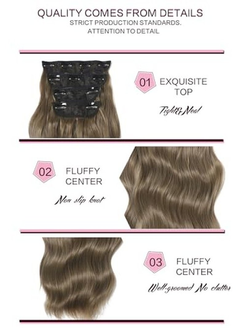 Blonde Hair Extensions, 20inch 4PCS Long Wavy Curly Clip in Hair Extensions Natural Soft Synthetic Hairpieces for Women (Golden Chesinuf Brown)