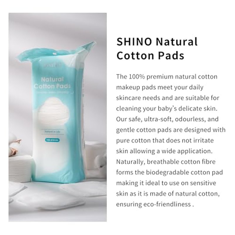 SHINO Natural Square Cotton Pads,100 Ps Biodegradable Pads, Makeup Remover Pads for Sensitive Skin - Beauty, Personal Care, Baby Care & Daily Cosmetics