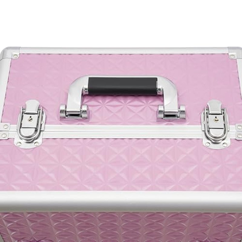 Blisiour Rolling Makeup Train Case with Storage Sliding Drawer and Removable Divider, Lockable Cosmetic Travel Trolley Case with Wheels Salon Barber Travel Cart Trunk for Nail Tech Hairstylist (Pink)