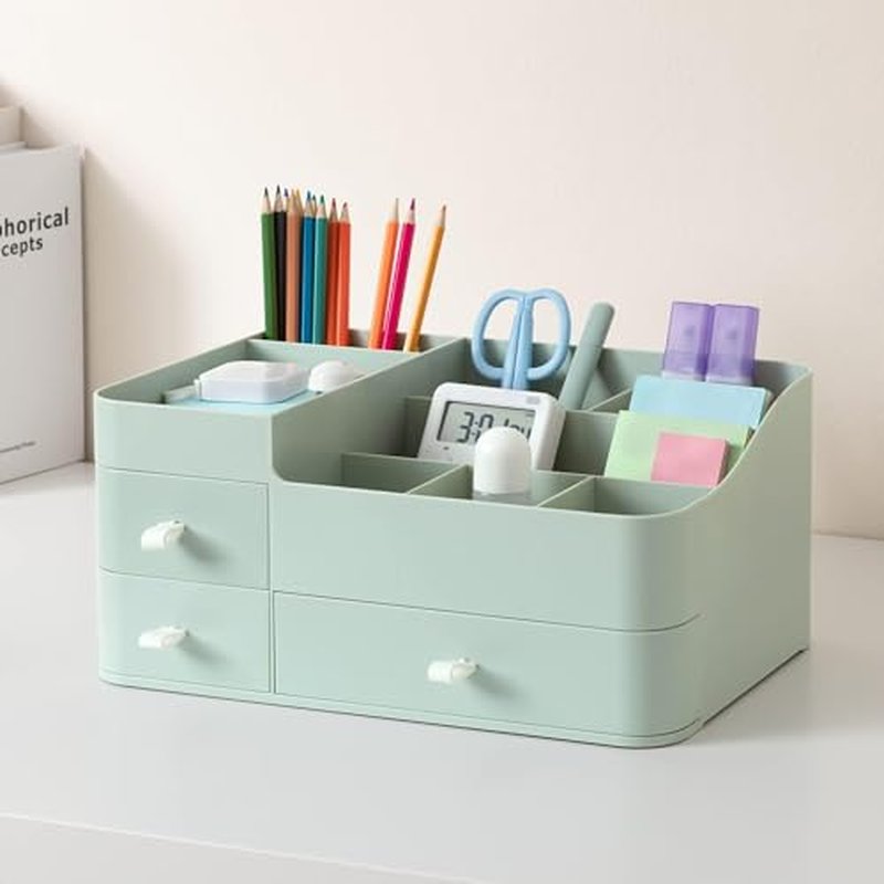 HBlife Plastic Makeup Organizer for Vanity with Drawer Large Skincare Organizers 8 Compartments Bathroom Organizer Cosmetic Storage, Green