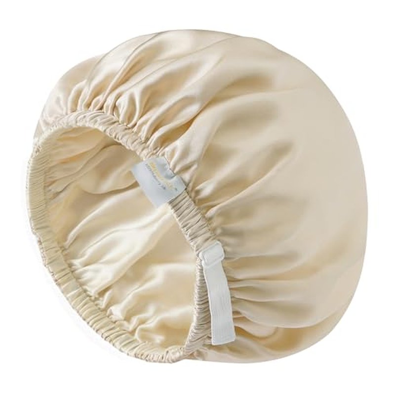 ZIMASILK 100% Mulberry Silk Bonnet for Sleeping Women Long Hair Double Layer Silk Hair Wrap with Adjustable Band Natural Silk Bonnet for Hair Care Stay On Head (1Pc, Beige)