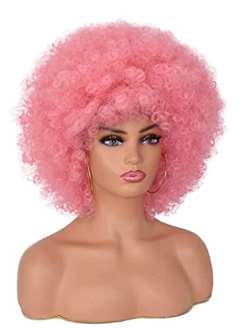 ANNISOUL Afro Wigs for Black Women Short Curly Afro Kinky Wig 70s Bouncy Huge Fluffy Puff Wigs Premium Synthetic for Cosplay and Daily(Pink)