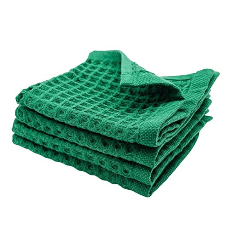 sea me at home Waffle Washcloth Set, 100% Cotton (4 Pcs Washcloth 13x13 inches, Forest Green)